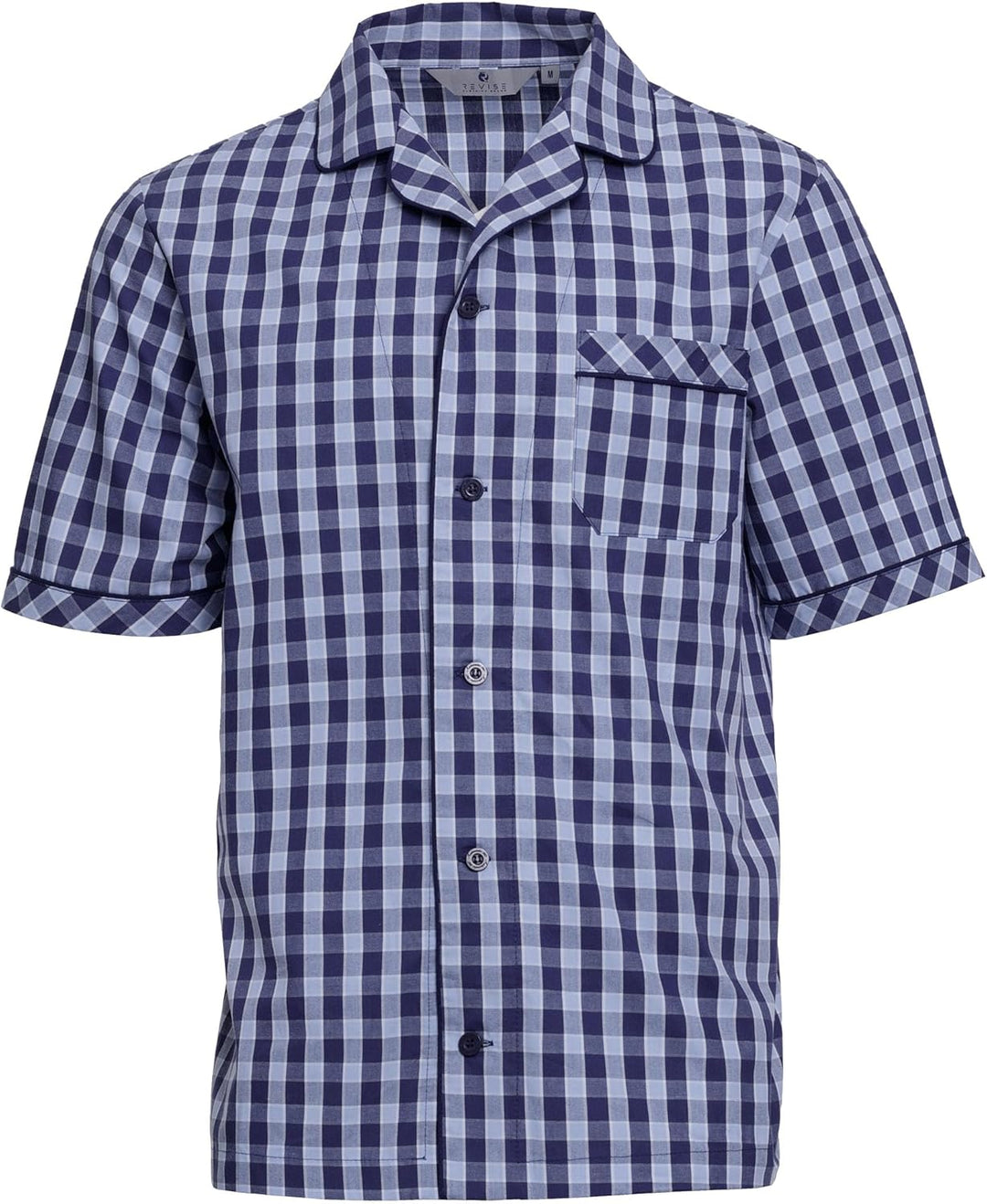 Revise RE-950 Kurzer Herrenpyjama - Schlafanzug für Herren - Pyjama – 100% Baumwolle, M Blau Kariert