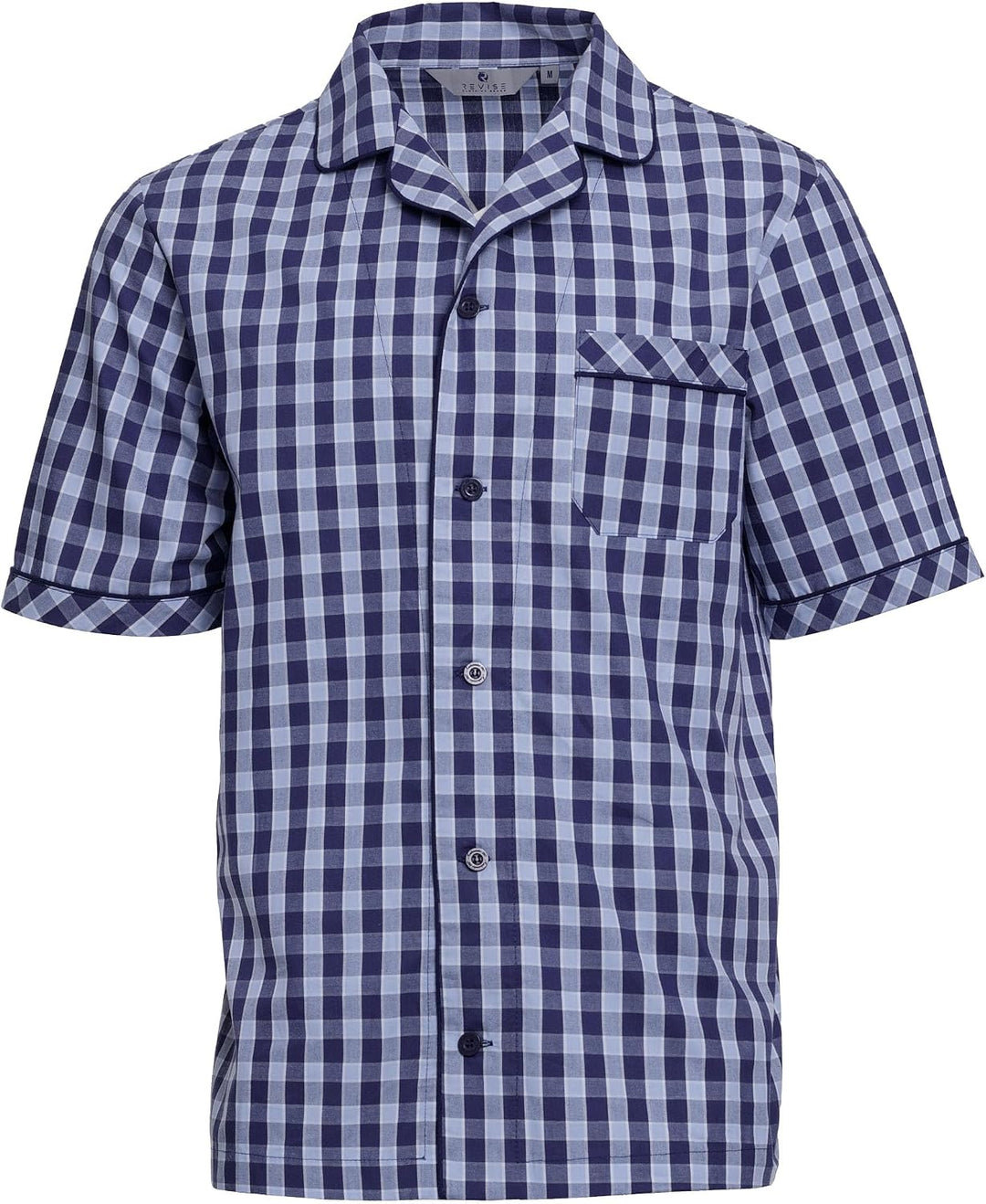 Revise RE-950 Kurzer Herrenpyjama - Schlafanzug für Herren - Pyjama – 100% Baumwolle, Blau Kariert