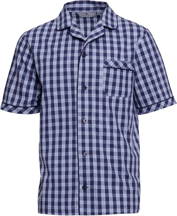 Revise RE-950 Kurzer Herrenpyjama - Schlafanzug für Herren - Pyjama – 100% Baumwolle, Blau Kariert