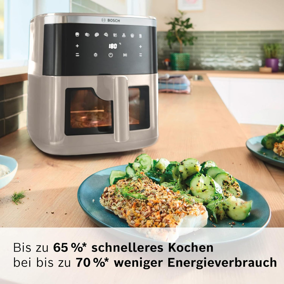 Bosch Heissluftfritteuse Serie 6, XXL Air Fryer, creme, 7,2 L Fassungsvermögen, beleuchtetes Sichtfe