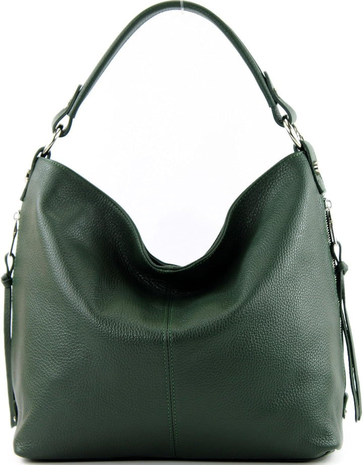 modamoda de Damen Schultertasche, Leder T160 T160 Flaschengrün, T160 Flaschengrün
