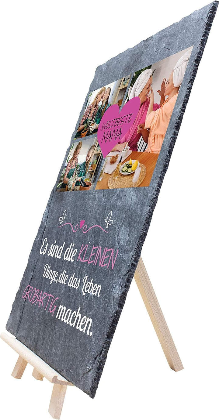 wandmotiv24 Schiefertafel Beste Mama, Personalisiert mit Ihren Farbfotos, Aufstellschild 3 Motive in
