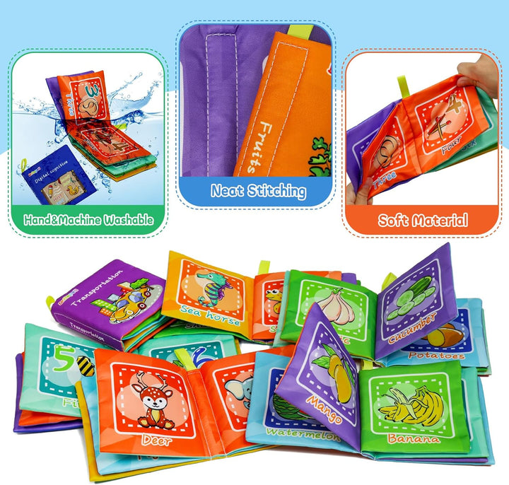 Dr.Rapeti 6 Stück Stoffbuch für Babys, Baby Soft Tuchbuch, Baby Pädagogisches Spielzeug, Early Learn