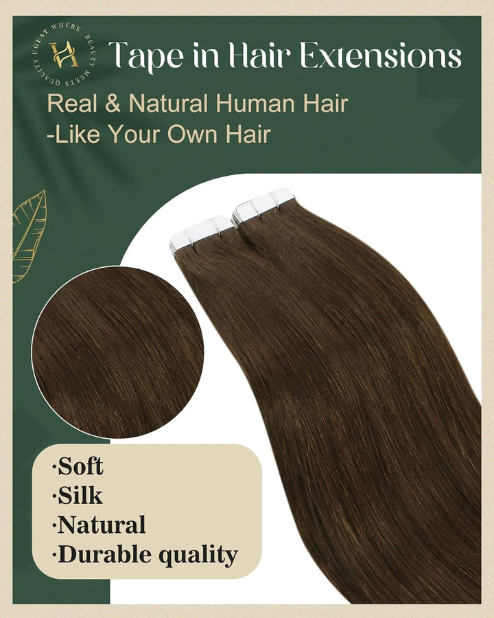 Ugeat Invisible Tape in Extensions Echthaar Schokobraun Echthaar Extensions Tape Haarverlängerung Ec