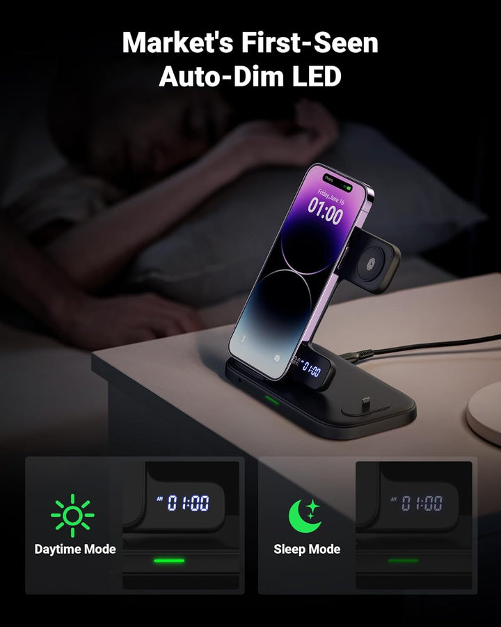 INIU 3 in 1 Kabelloses Ladegerät, Induktive Ladestation für Apple Watch und iPhone, Wireless Charger