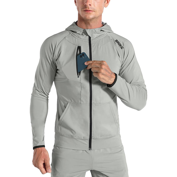 BROKIG Leichte Hoodie Herren,Schnelltrocknende Laufjacke Atmungsaktives Kapuzenpullover Trainingsjac