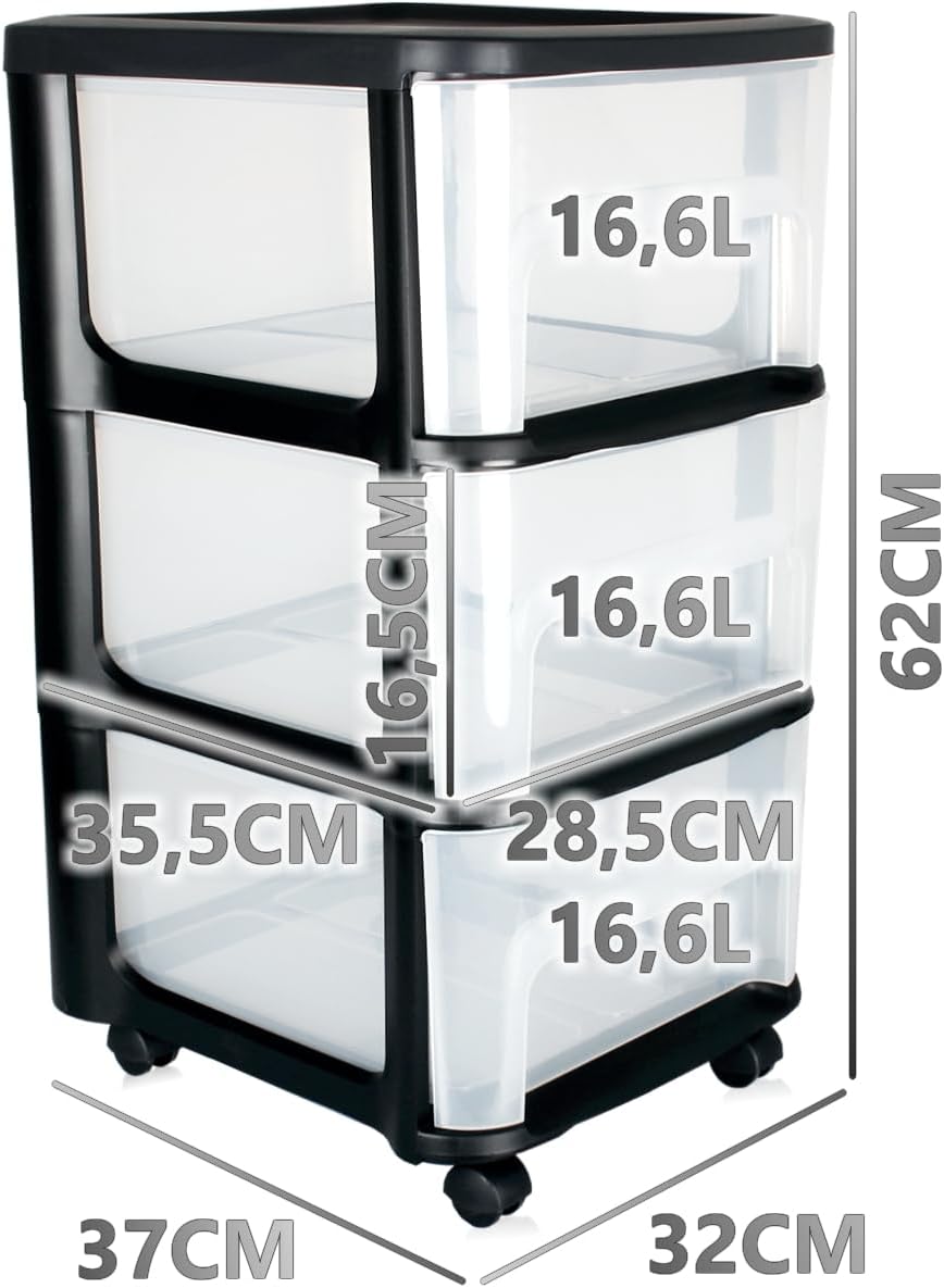 Schubladenschrank mit Rollen 3 transparenten Schubladen Rollcontainer aus Kunststoff Rollwagen Rolls