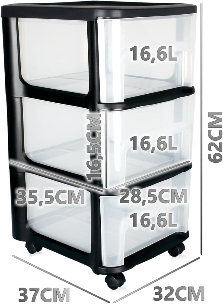 Schubladenschrank mit Rollen 3 transparenten Schubladen Rollcontainer aus Kunststoff Rollwagen Rolls