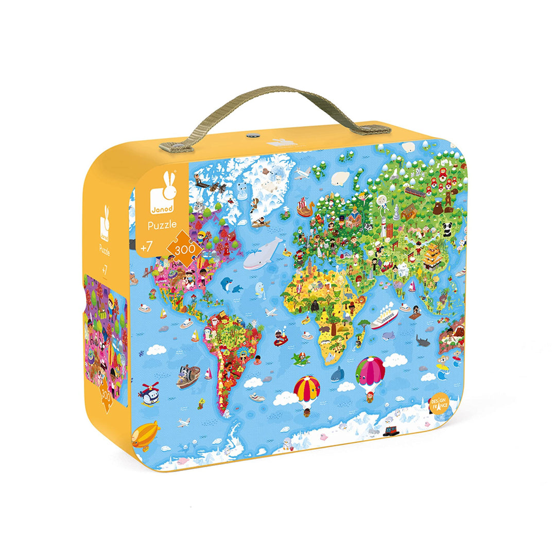 Janod - Giant World Kinderpuzzle 300 Teile – FSC-zertifizierter Karton – Pflanzliche Tinte – Hergest