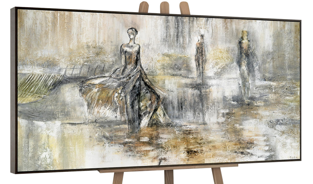 YS-Art Abstrakt Acryl Gemälde auf Leinwand handgemalt Modenschau Wandbilder Wohnzimmer moderne grau