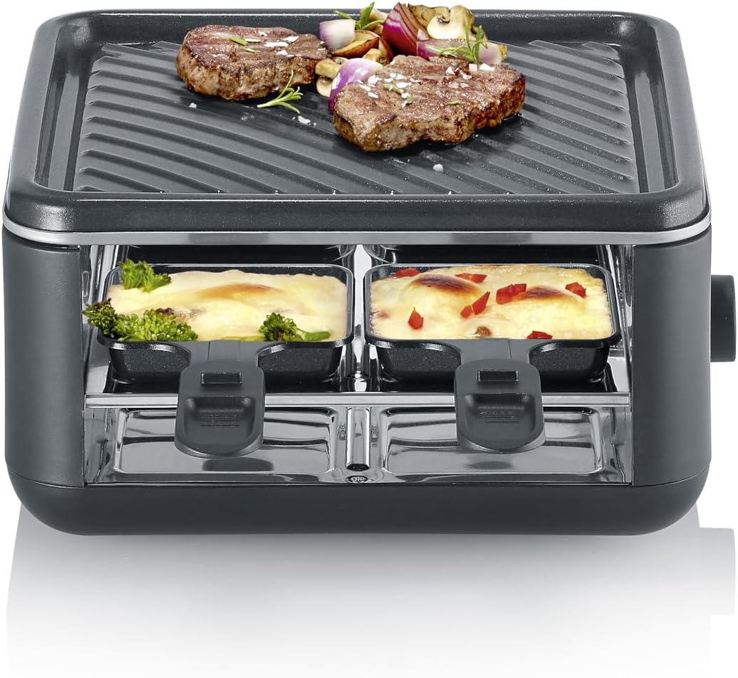 SEVERIN Mini Raclette-Grill für 4 Personen, kleines Raclette mit antihaftbeschichteter Grillplatte,