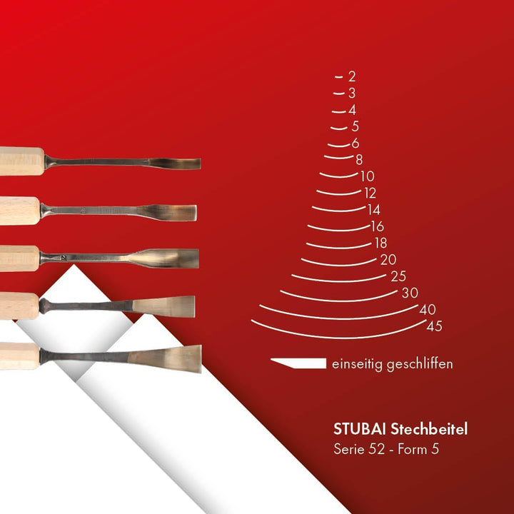 STUBAI Stemmeisen Stechbeitel Serie 52 - Form 26 | Gekröpftes Hohleisen 12 mm, mit Holzgriff, zum Vo