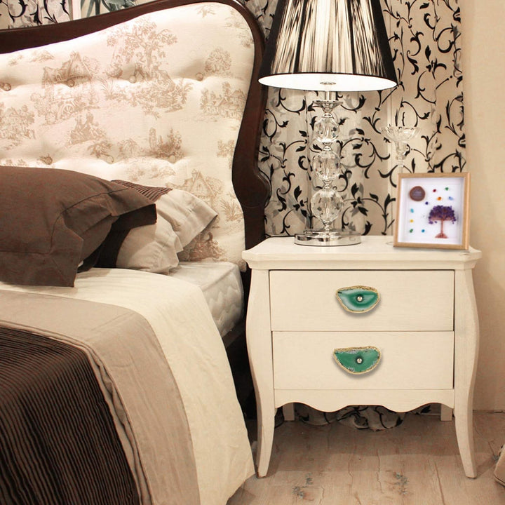 KYEYGWO 4 Stück Grün Achat Scheiben Möbelknöpfe mit Schraube, Unregelmässig Messing Schubladenknöpfe