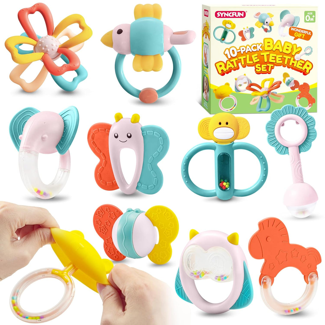 SYNCFUN Rassel Beissspielzeug Baby Set 10pcs Shaker Greifen Rassel,Beissring Baby Kleinkinder Spielz