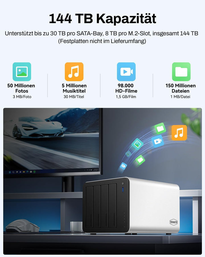 TERRAMASTER F4-425 Plus NAS-Speicher – 4 Einschübe, Intel N150 Quad-Core-CPU, 16 GB RAM DDR5, 2 x 5