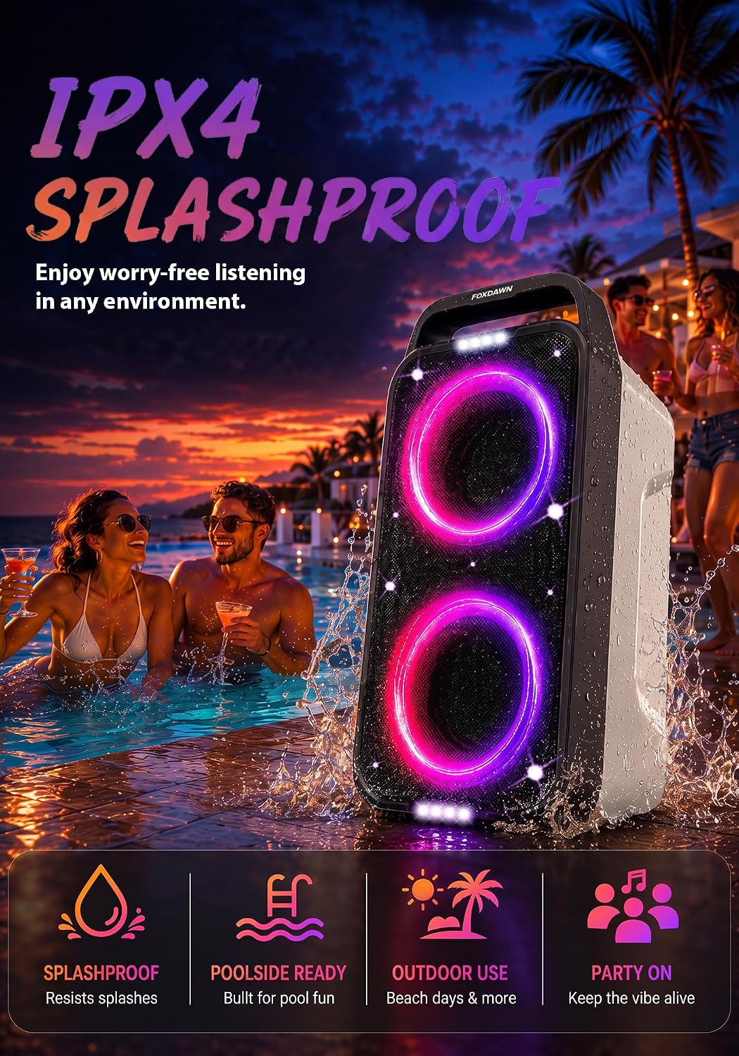 Foxdawn 240W Party Bluetooth Lautsprecher, lautem Stereosound, Musikbox Bluetooth Gross Partybox, Na