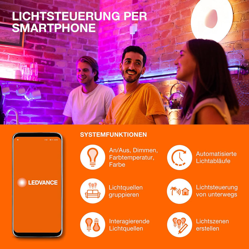LEDVANCE Smarte LED-Lampe mit WiFi Technologie,Sockel E14,Dimmbar,Lichtfarbe änderbar(2700-6500K),RG