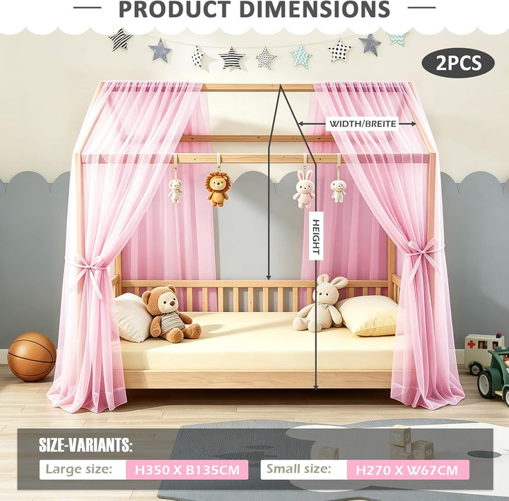 Hausbett-Himmel aus Milan-Veil, 2er Set – leichte Vorhänge für Kinderbett, geeignet für Mädchen &amp; Ju