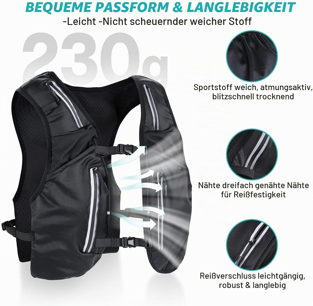 Nextyu Laufweste Damen &amp; Herren, Trinkrucksack mit 2 500ML Trinkflaschenfächern &amp; Grosse Handytasche