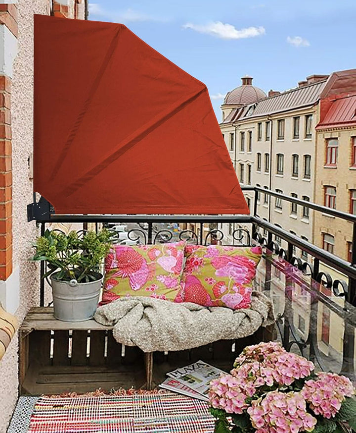 QUICK STAR 2 Stück Balkonfächer 115 x 115 cm Rotorange, Easy Mount Wandplatte, Balkon Sichtschutz Fä