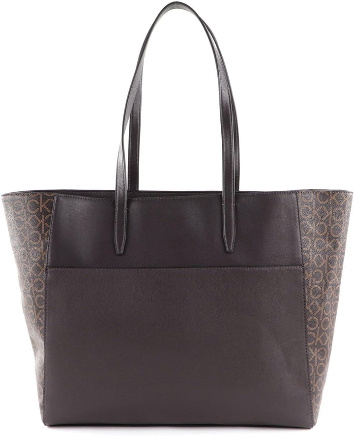 Calvin Klein Monogram Mix Shopper with Laptop Pouch Brown Mono