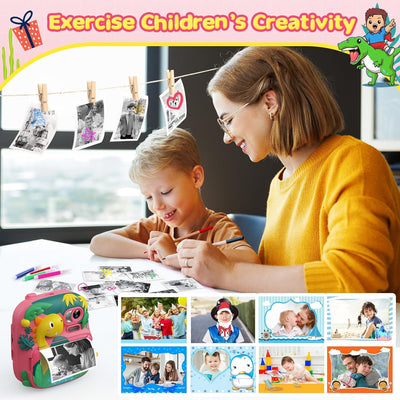 Kinderkamera Sofortbildkamera, CAMCLID 2,4 Zoll Digitalkamera Kinder Dinosaurier Sofortbildkamera mi