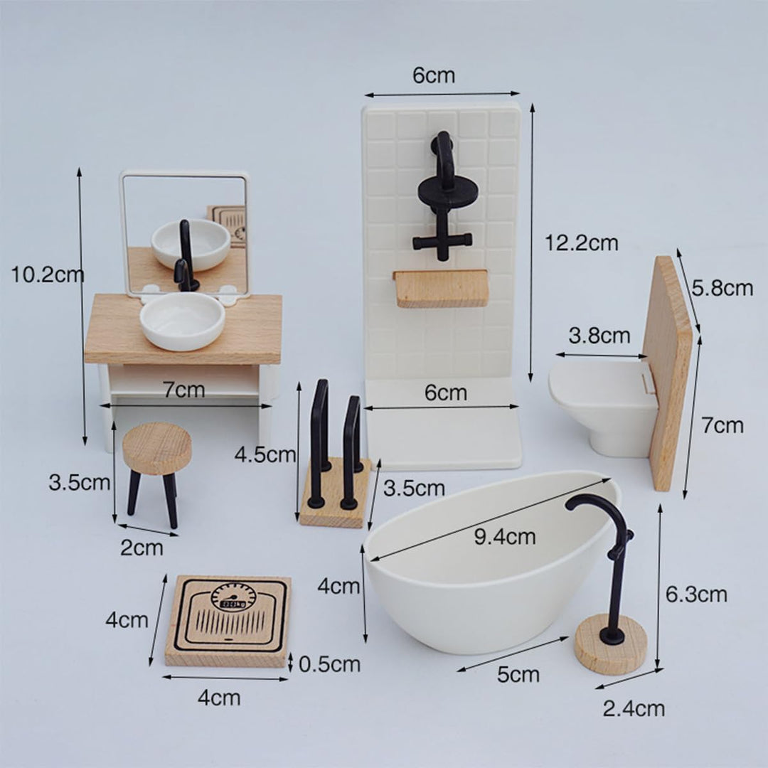 Sarini Puppenhaus Badezimmer Set Miniatur Simulation Modell Toilette Badewanne Holz Badezimmer Schra