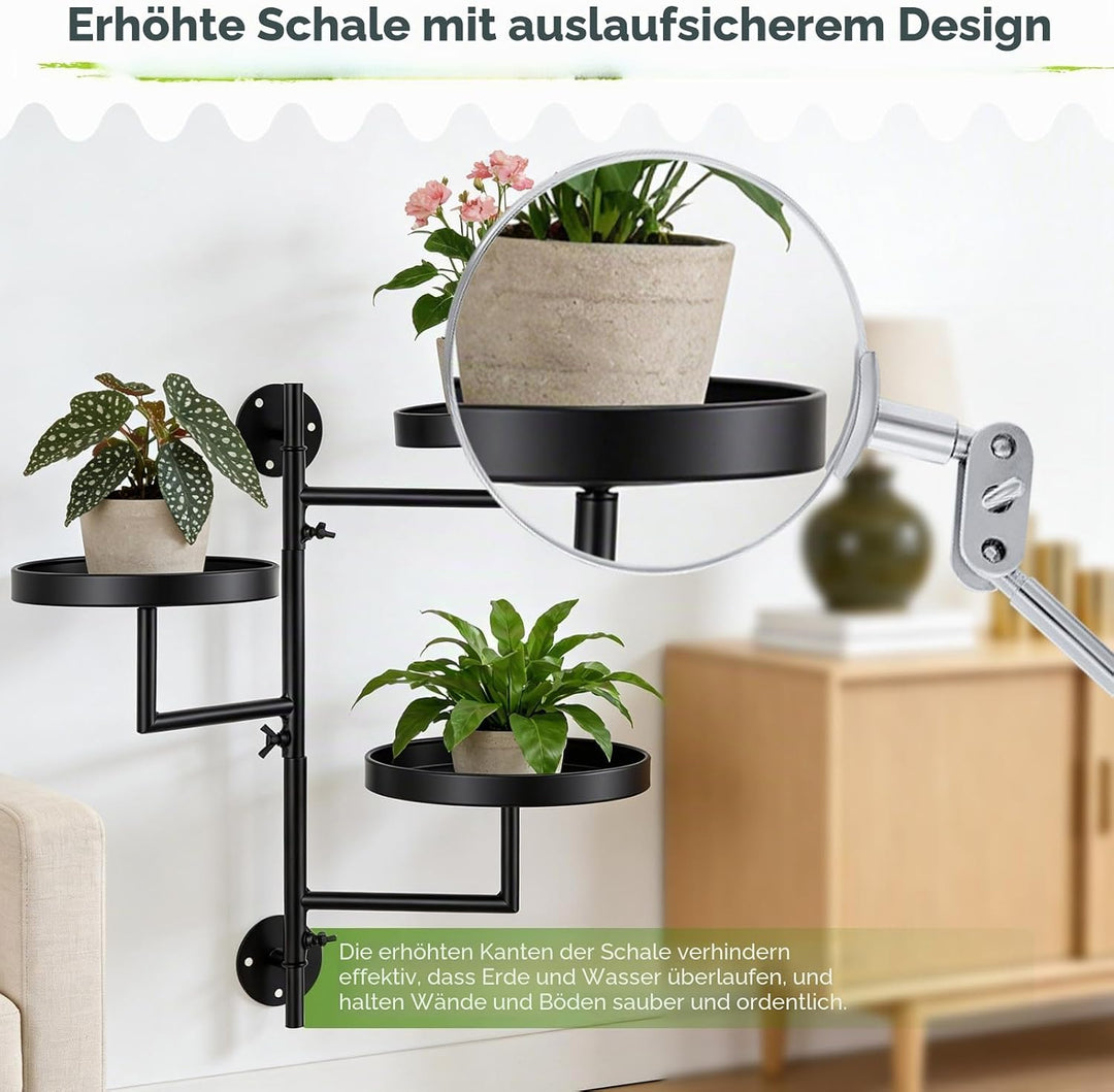 3-stöckig Drehbares Fenster-Pflanzenregal, Platzsparender Metall Blumenständer mit 180° Rotation, Wa