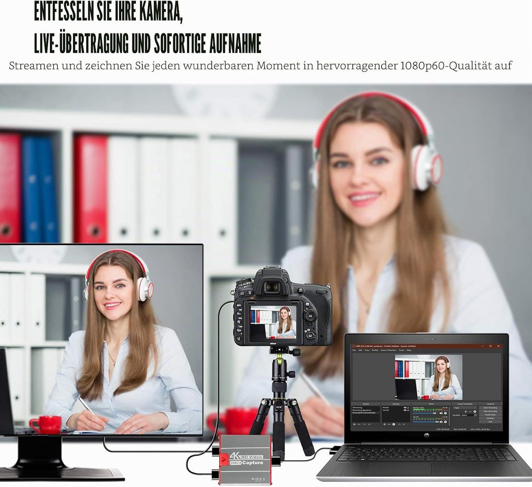 TreasLin Capture Card 4K,USB 1080P 60FPS Video Capture Karte,HDMI Passthrough Arbeiten mit DSLR Xbox