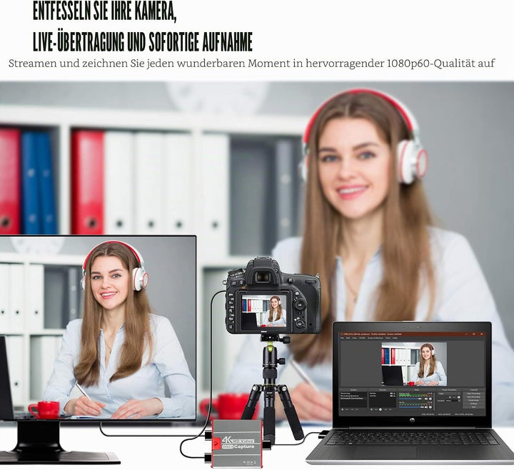 TreasLin Capture Card 4K,USB 1080P 60FPS Video Capture Karte,HDMI Passthrough Arbeiten mit DSLR Xbox