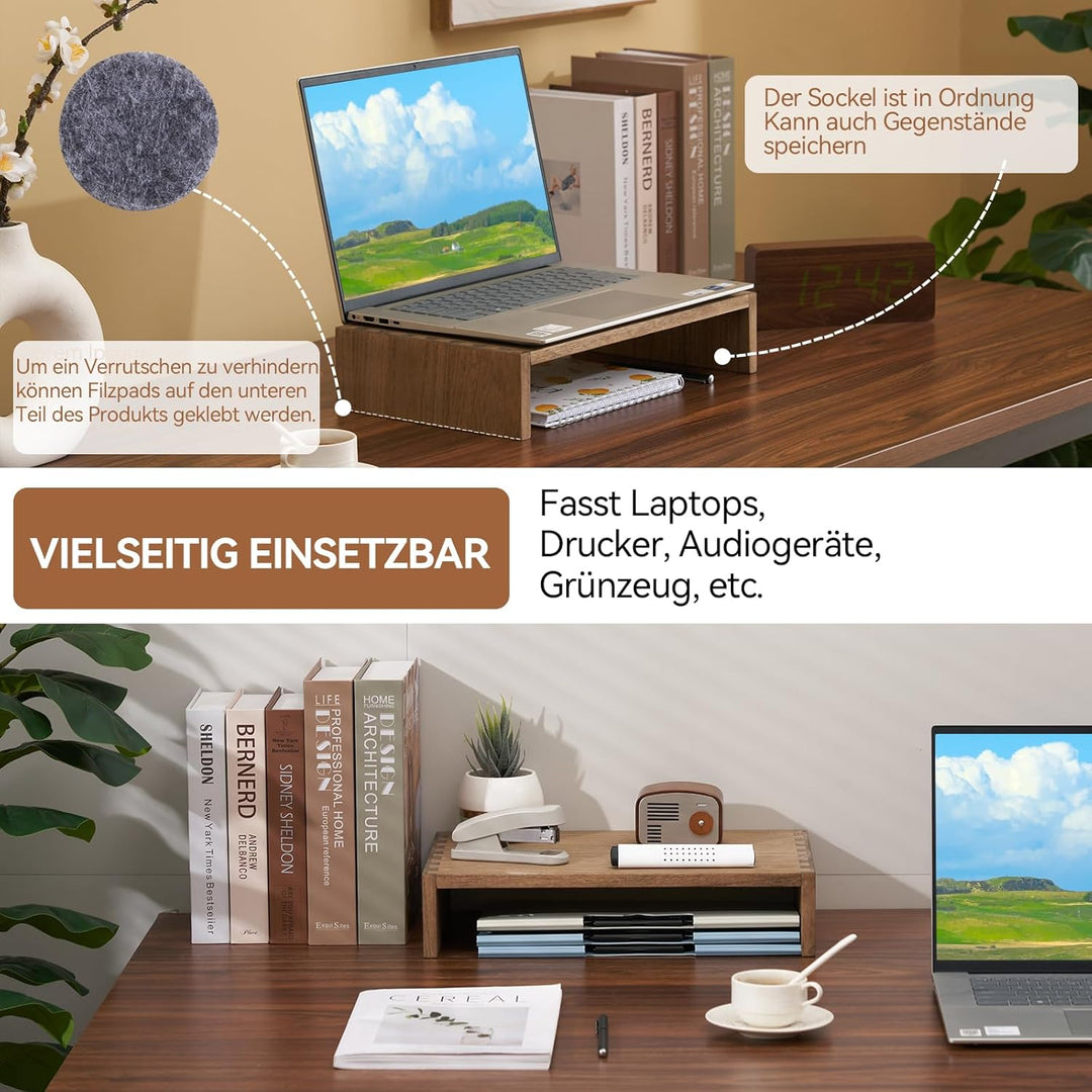 KIRIGEN Holz Monitorständer – Desktop Organizer für PC/Laptop/TV/Drucker | Büro-Aufsatz mit Stauraum