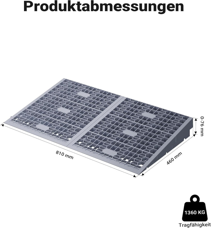 Wiltec Türschwellenrampe in verschiedenen Höhen 0-25/25-50/50-76 mm mit 810 mm Breite für Rollstuhl