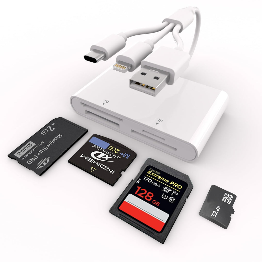 Memory Stick Pro Duo Adapter - 4 in 1 SD/microSD/MS/XD Bilderkartenleser mit 3 in 1 Lightning/USB-C/