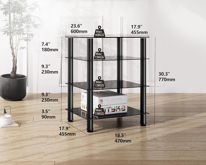 FITUEYES TV Rack HiFi Regal Audio Schrank Glas und Alu 600x455x762mm AS406001GB 600*455*762mm, 600*4