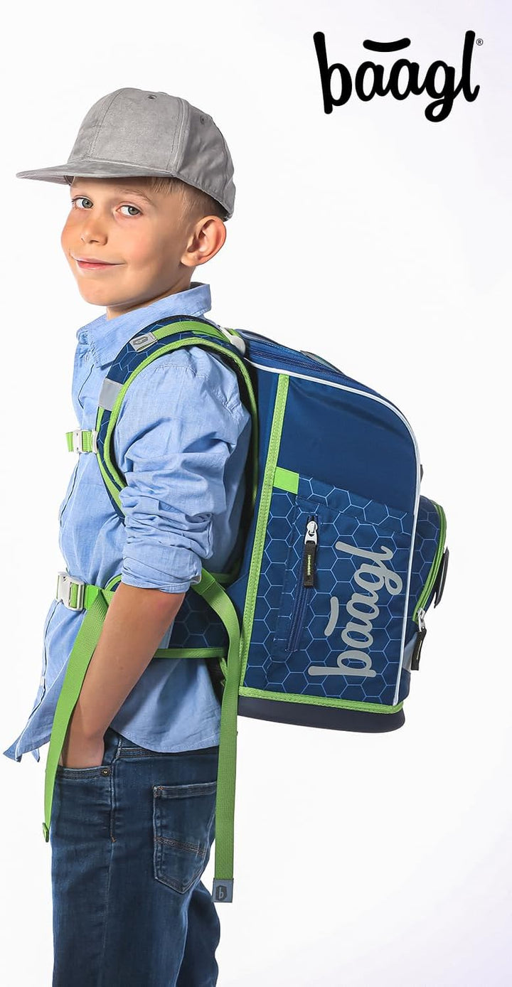 Baagl Schulranzen Jungen Set 3 Teilig (Zippy Schultasche für 1. Klasse, Mäppchen, Turnbeutel), Grund