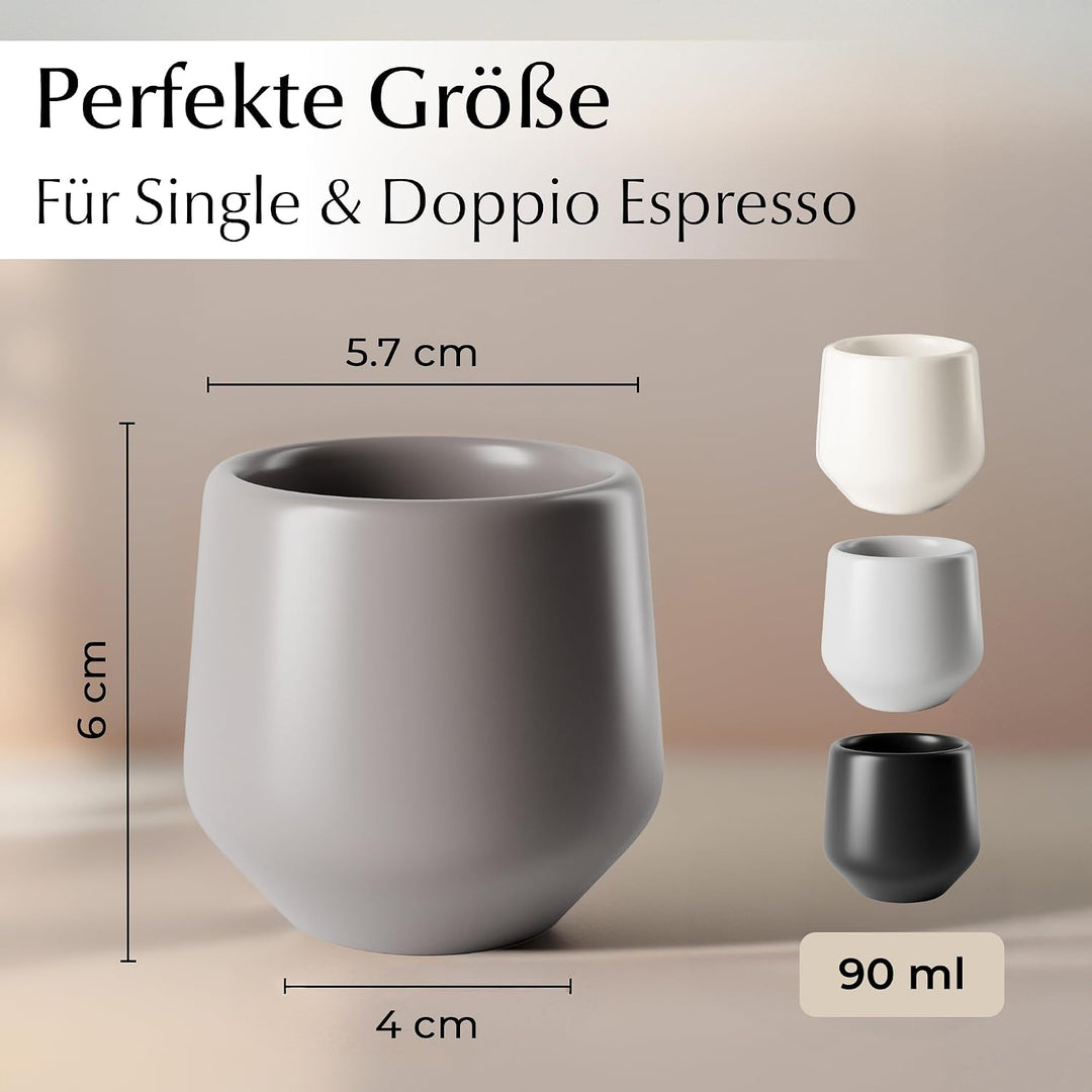 MIAMIO - Espressotassen 4er Set ohne Henkel (90 ml), Keramik Espresso Tassen dickwandig, Moderne Ste