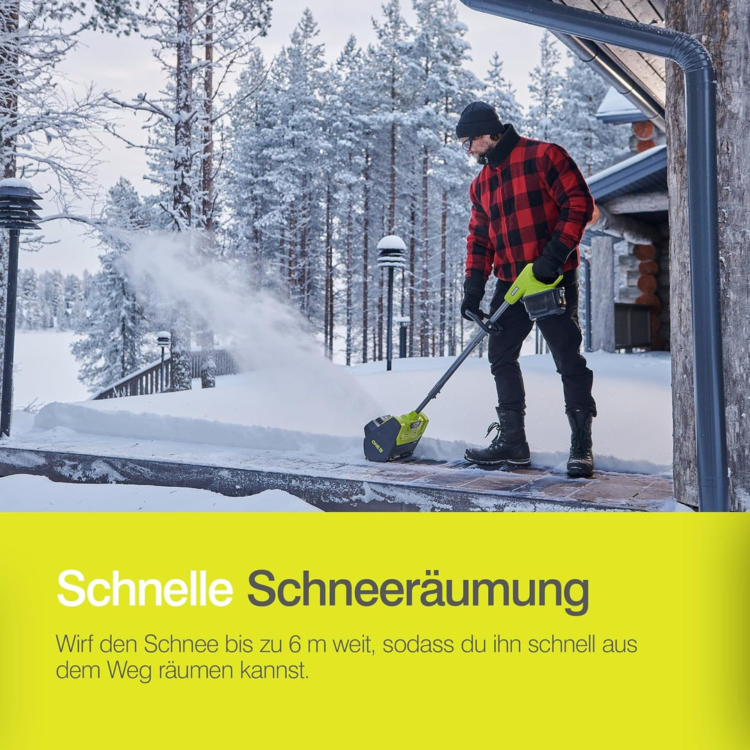 RYOBI 18 V ONE+ Akku‐Schneefräse RY18ST25A‐0, Räumbreite 25 cm, ohne Akku und Ladegerät 25 cm Arbeit