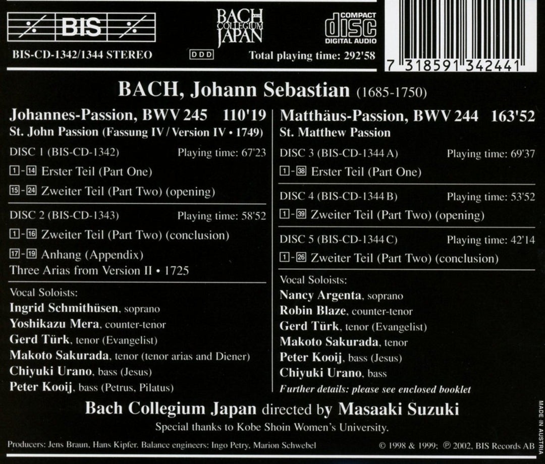 Die Passionen, Audio-CD