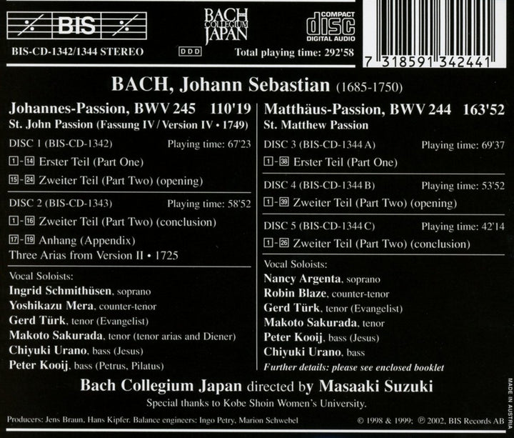 Die Passionen, Audio-CD