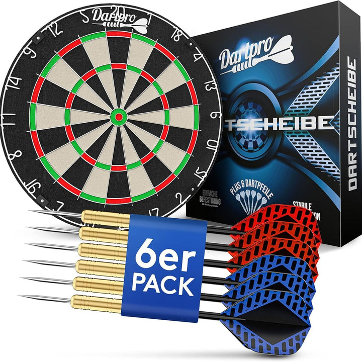 DartPro - DAS ORIGINAL - Dartscheibe mit Pfeilen - Profi Steeldartscheibe aus hochwertigstem Sisal -