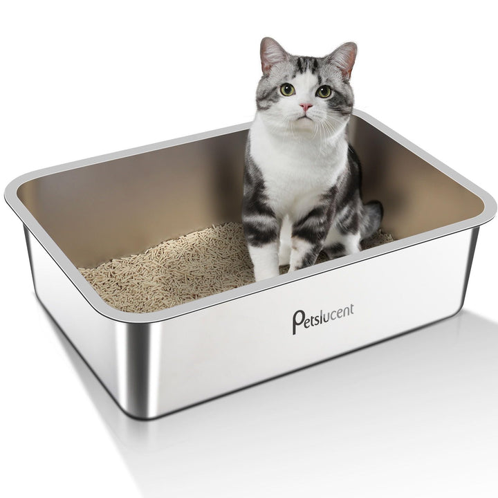 Katzentoilette aus Edelstahl: Extra grosse Metall-Liter-Box – leicht zu reinigende hohe Seite Katzen
