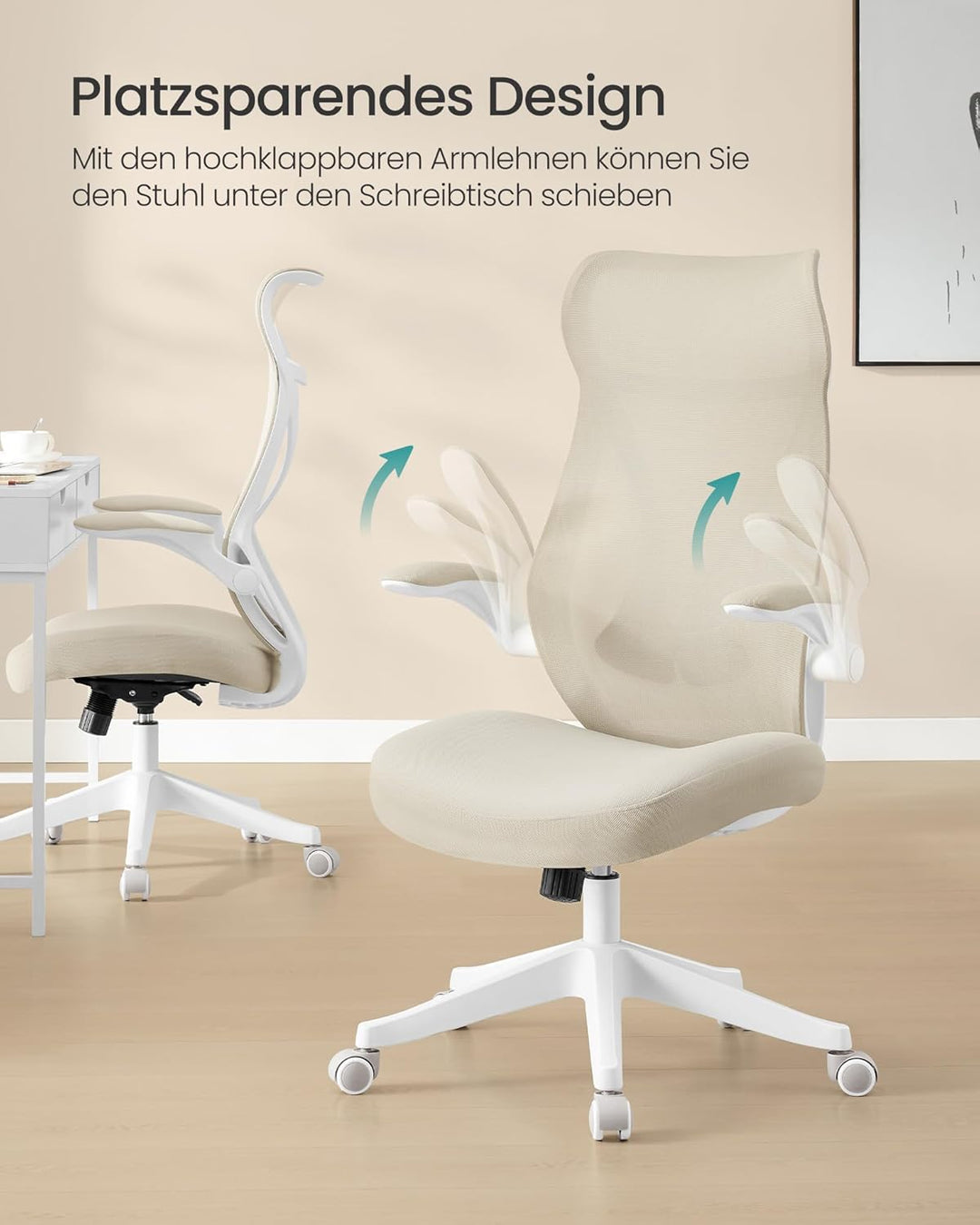 SONGMICS Bürostuhl, Schreibtischstuhl, ergonomische Rückenlehne, höhenverstellbar, hochklappbare Arm
