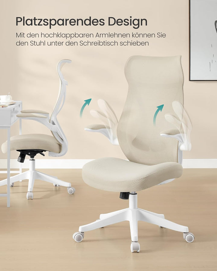 SONGMICS Bürostuhl, Schreibtischstuhl, ergonomische Rückenlehne, höhenverstellbar, hochklappbare Arm