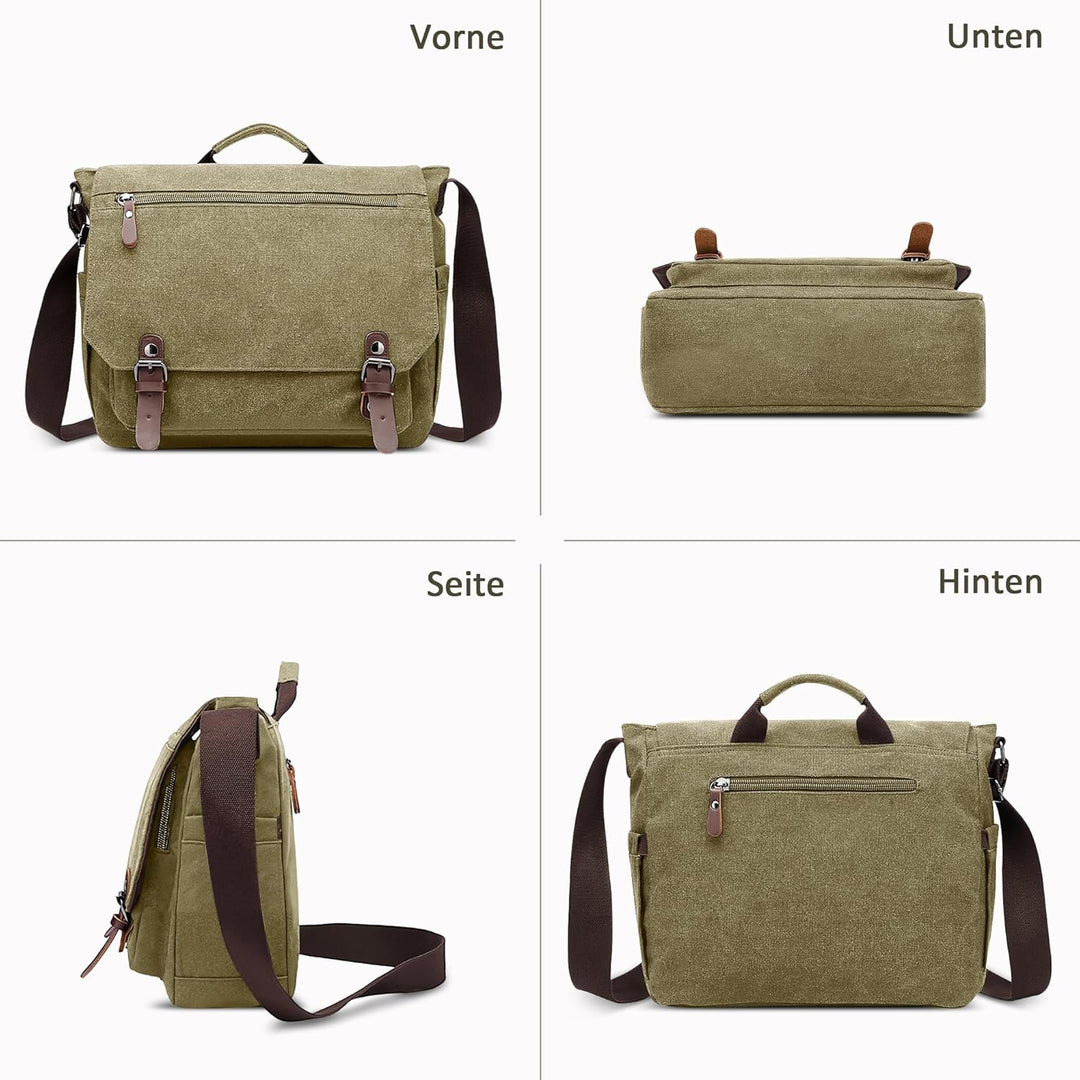 Herren Umhängetasche Gross Messenger Bag 14 zoll Laptoptasche für Herren mit Griff Vintage Schultert