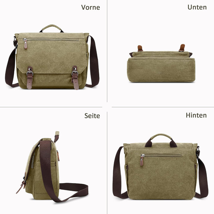 Herren Umhängetasche Gross Messenger Bag 14 zoll Laptoptasche für Herren mit Griff Vintage Schultert