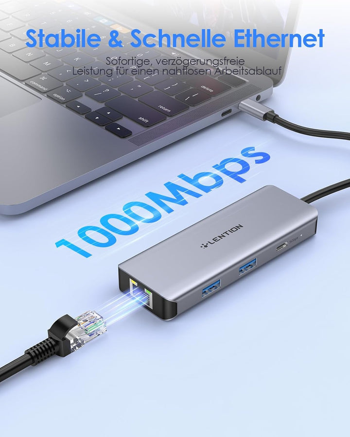 LENTION USB C Hub Gigabit Ethernet RJ45, 4K60Hz HDMI, 100W PD, 2A1C USB 3.0 | 6-in-1 LAN Adapter USB