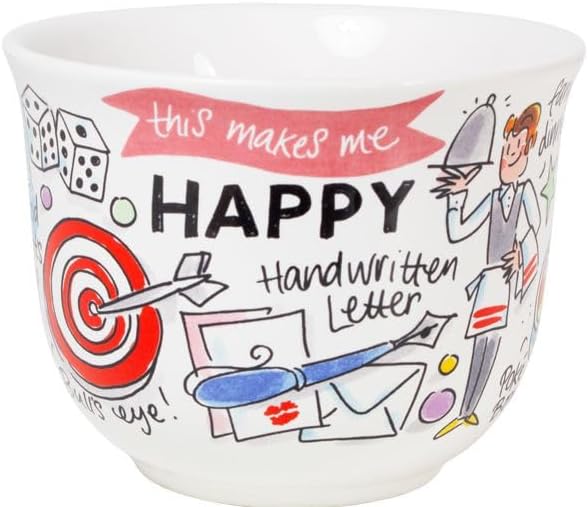 Blond Amsterdam Suppenschale mit Henkel – Happy-Kollektion – Handbemalt – Fröhliche Illustrationen –