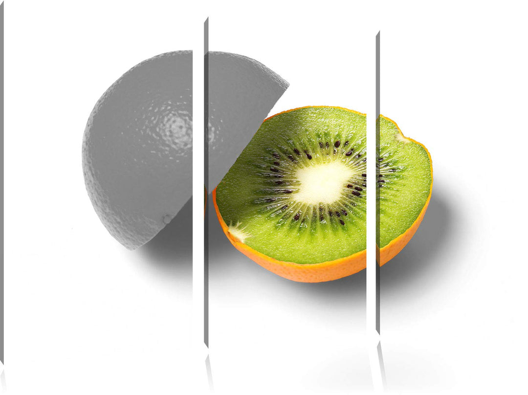 Orangen Kiwi Fruit Früchte Obst schwarz/weiss 3-Teiler Leinwandbild 120x80 Bild auf Leinwand, XXL ri