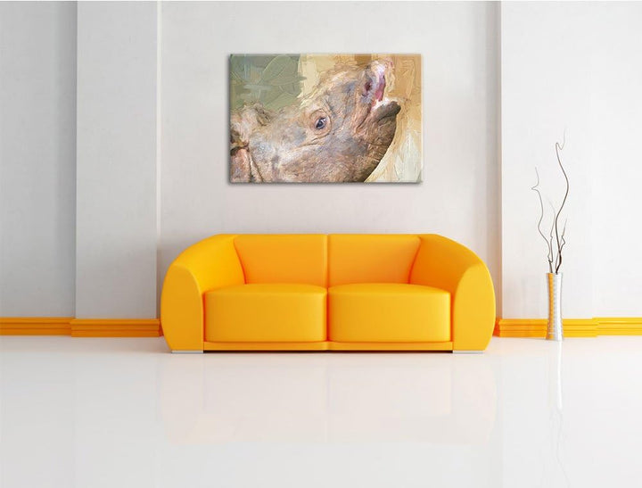 kleines Nashorn Deluxe Format: 100x70 cm auf Leinwand, XXL riesige Bilder fertig gerahmt mit Keilrah