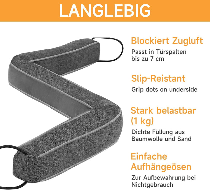 Zugluftstopper für Türen 92cm, Schwerer Zugluftstopper tür, Extra Lang & Schwer, Höhe 8cm Quadratisc